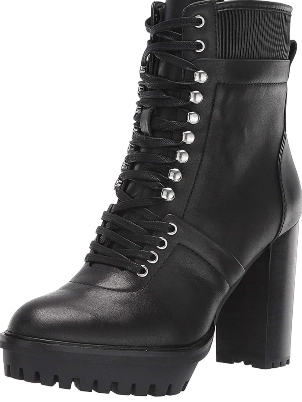 Vince Camuto Ermania Black Leather Platform Combat Boots Lace Up 7.5M